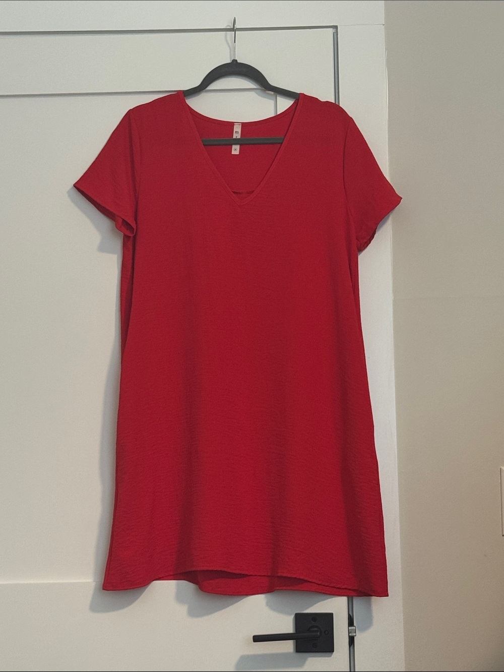 mts Red V-Neck Short Sleeve Tunic Dress